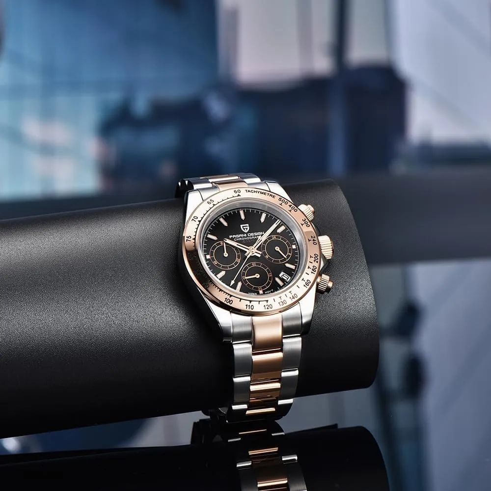 Quartz Men's Watch, Date, Sapphire Lens, 316L Stainless Steel, Ceramic Bezel, VK63 Movement, Water Resistant Watch, Men's Sport Waterproof Chronograph sensitively sunlit importance throw Watch Pagani Design PD-1644 