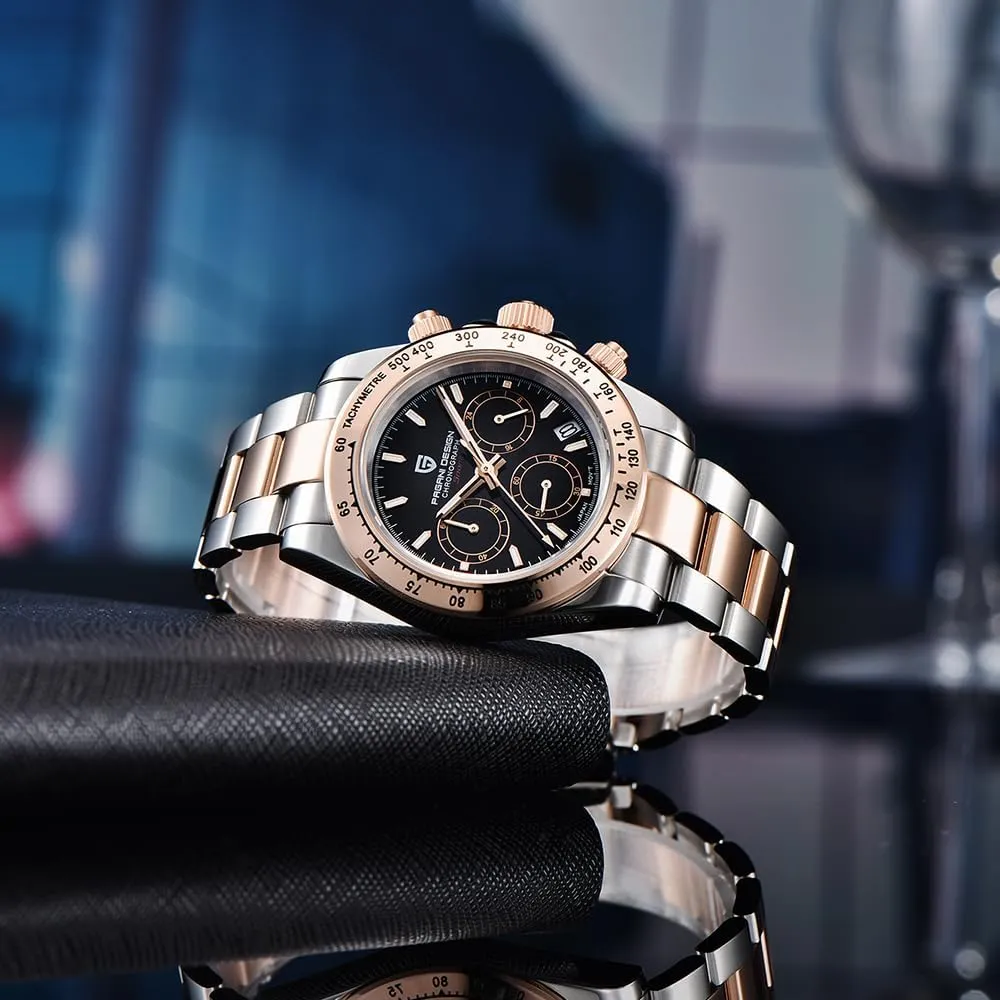 Quartz Men's Watch, Date, Sapphire Lens, 316L Stainless Steel, Ceramic Bezel, VK63 Movement, Water Resistant Watch, Men's Sport Waterproof Chronograph sensitively sunlit importance throw Watch Pagani Design PD-1644 