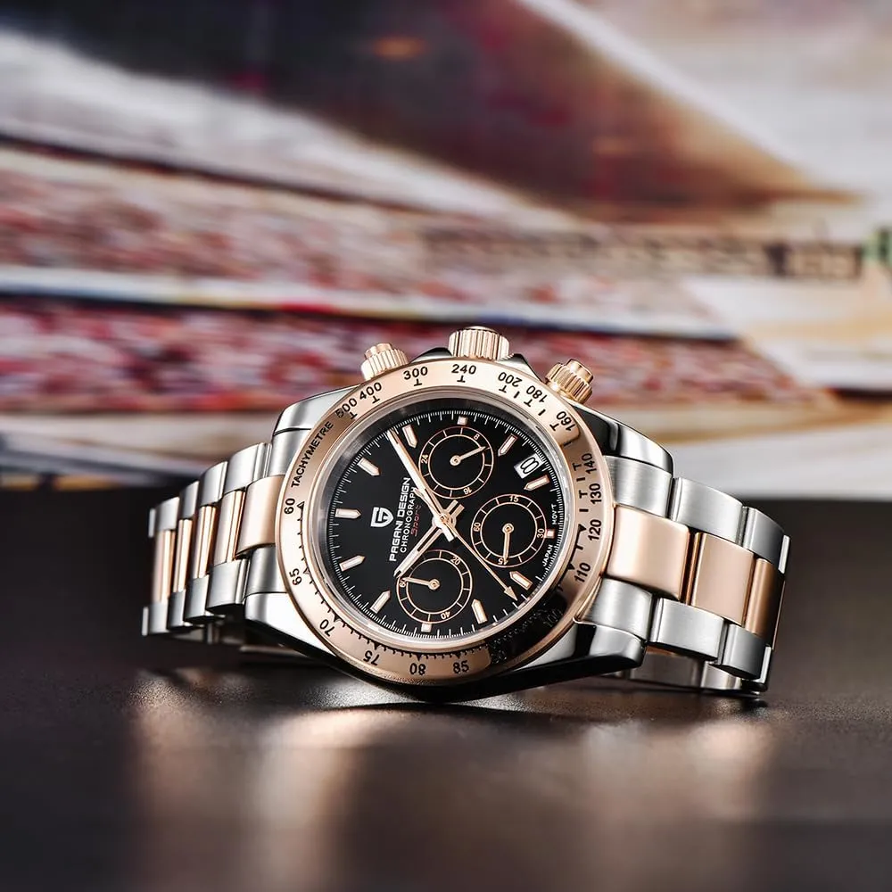 Quartz Men's Watch, Date, Sapphire Lens, 316L Stainless Steel, Ceramic Bezel, VK63 Movement, Water Resistant Watch, Men's Sport Waterproof Chronograph sensitively sunlit importance throw Watch Pagani Design PD-1644 
