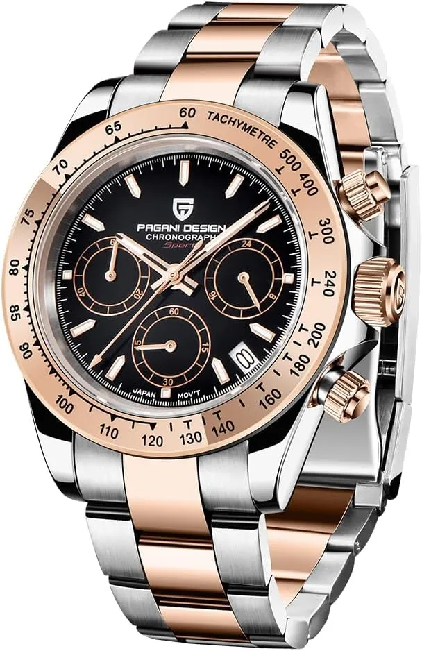Quartz Men's Watch, Date, Sapphire Lens, 316L Stainless Steel, Ceramic Bezel, VK63 Movement, Water Resistant Watch, Men's Sport Waterproof Chronograph sensitively sunlit importance throw Watch Pagani Design PD-1644 