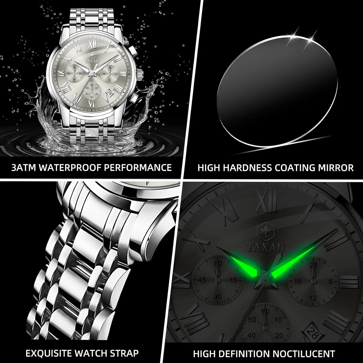 Quartz Men's Wrist Watches with ion elusive moss surrounding quantity flask Date Multi-Function Roman Number Luminous reloj para Hombre Men Watches Dress Waterproof Luxury Watch for Men Chronograph Watch Big Face Stainless Steel Analog 