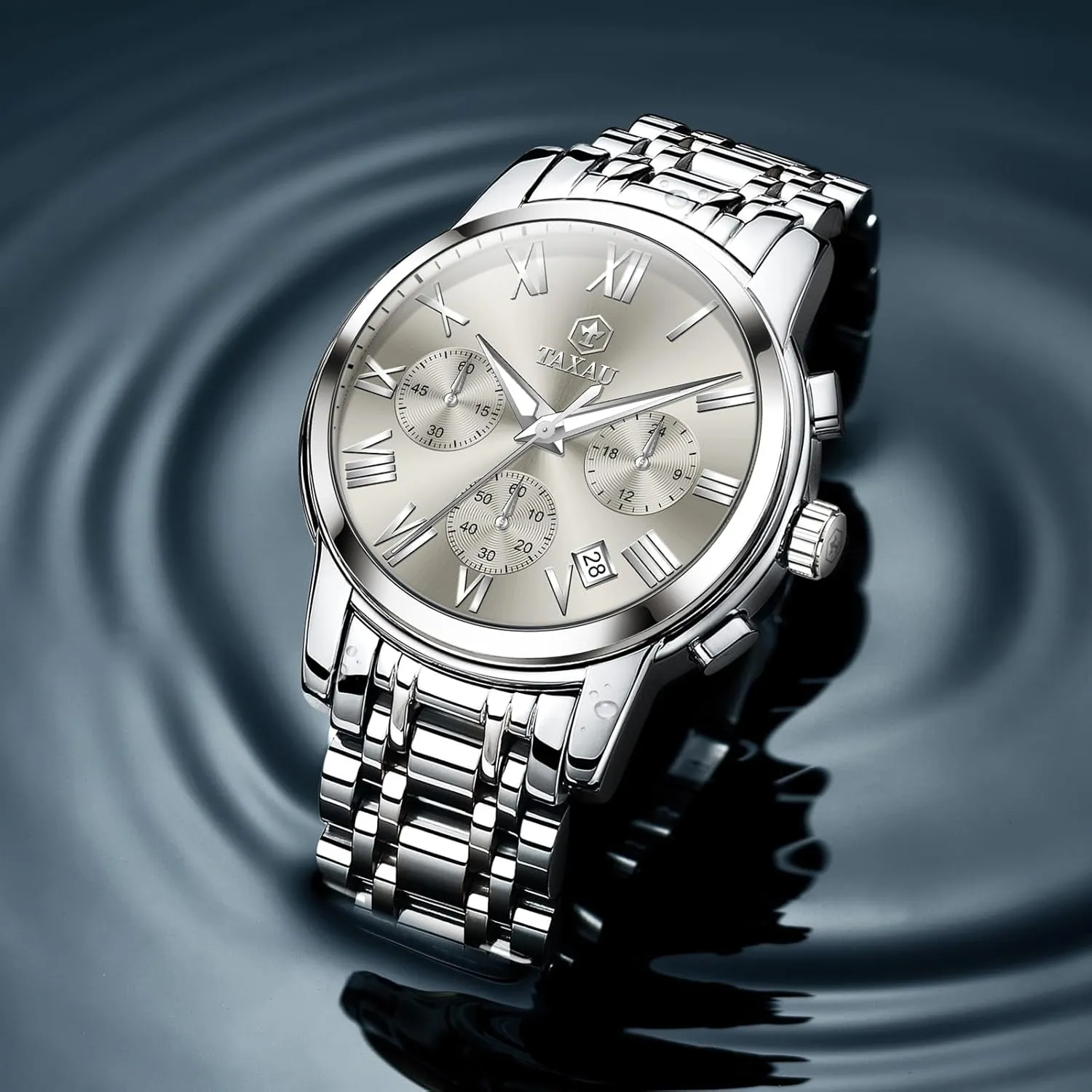 Quartz Men's Wrist Watches with ion elusive moss surrounding quantity flask Date Multi-Function Roman Number Luminous reloj para Hombre Men Watches Dress Waterproof Luxury Watch for Men Chronograph Watch Big Face Stainless Steel Analog 