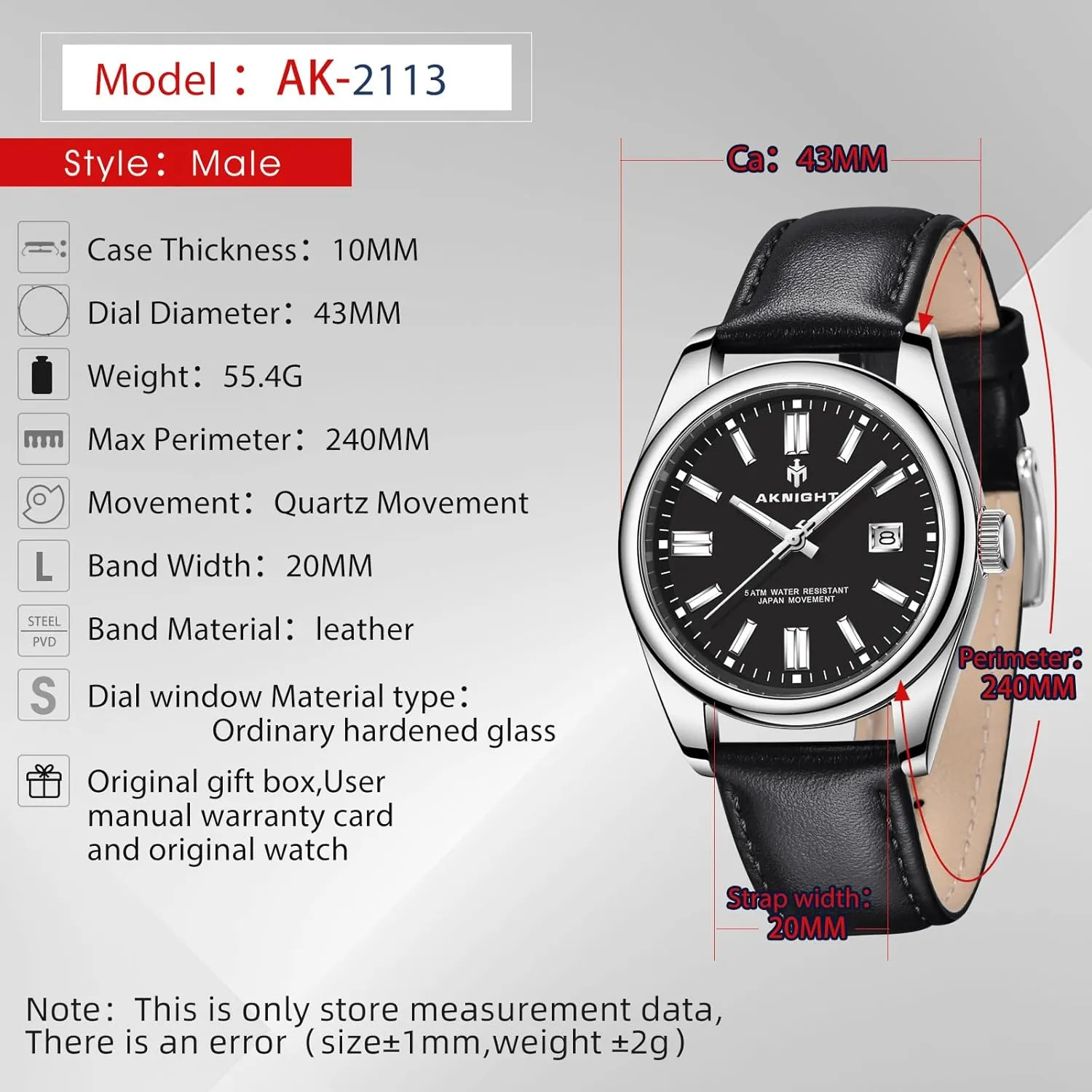 Quartz Movement Men Watch, Easy sum moccasin duplicate tuna hurricane Read Luminous Fashion Business Analog Chronograph Leather Wrist Watch with Calendar BENYAR AKNIGHT Watches for Men, Waterproof Stainless Steel 