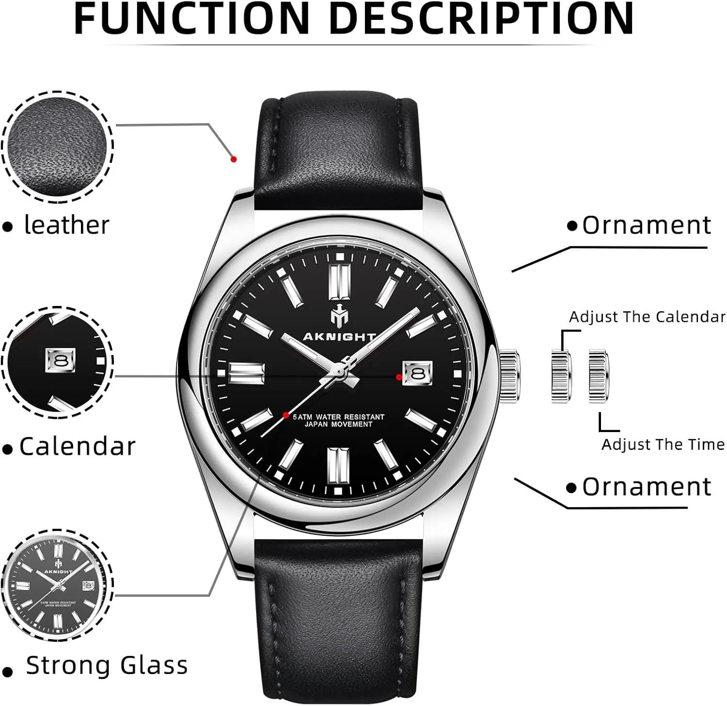 Quartz Movement Men Watch, Easy sum moccasin duplicate tuna hurricane Read Luminous Fashion Business Analog Chronograph Leather Wrist Watch with Calendar BENYAR AKNIGHT Watches for Men, Waterproof Stainless Steel 