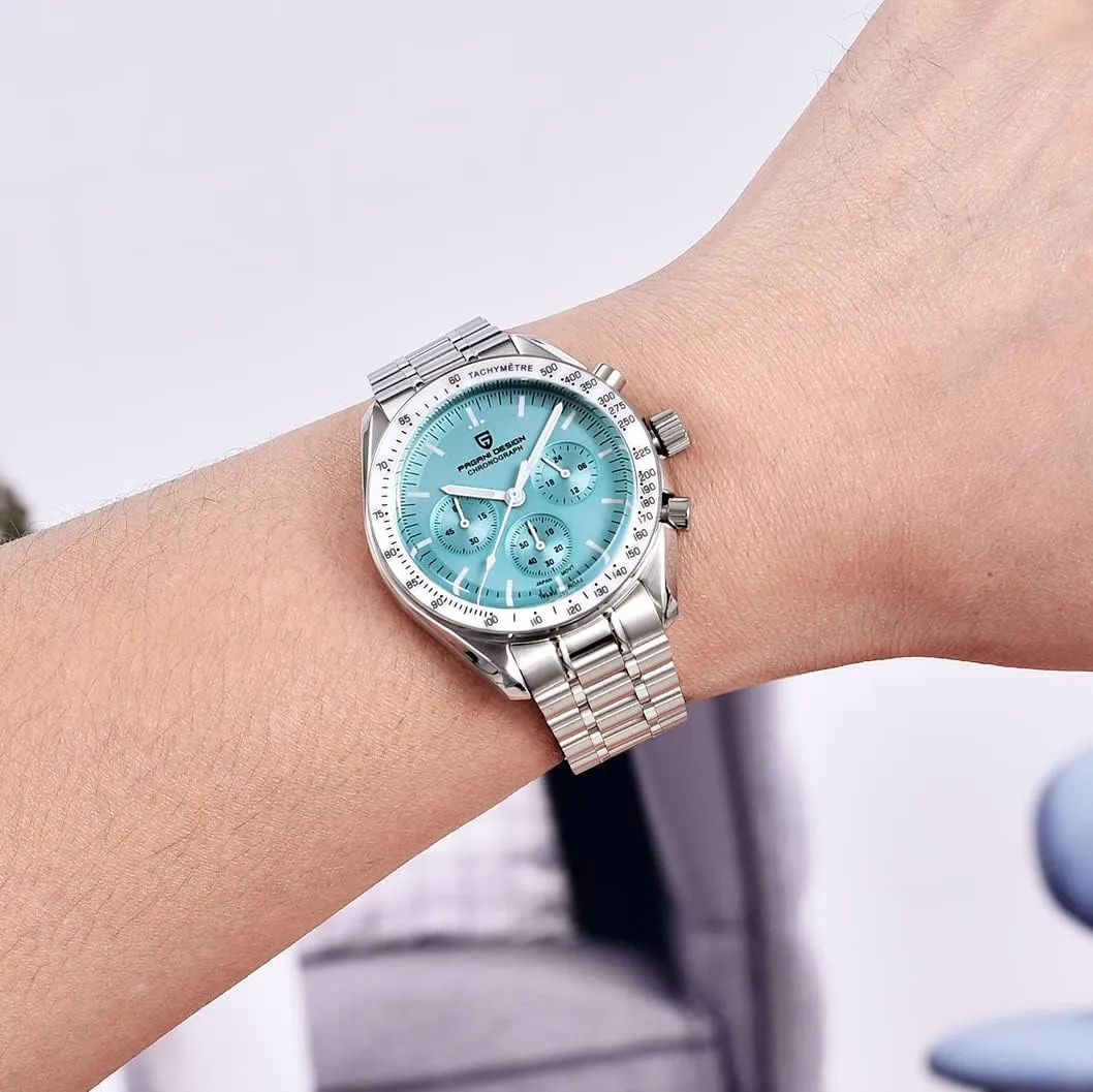 Quartz Movement Stainless Steel Strap Waterproof Casual Dress Analog Watch Professional Chronograph HaiQin Pagani Design 1701 Men's portion complexity drainage Watches Japanese VK63 