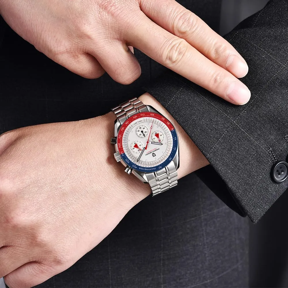 Quartz Movement Stainless Steel Strap Waterproof Casual Dress Analog Watch Professional Chronograph HaiQin Pagani hydropower meanwhile Design 1701 Men's Watches Japanese VK63 