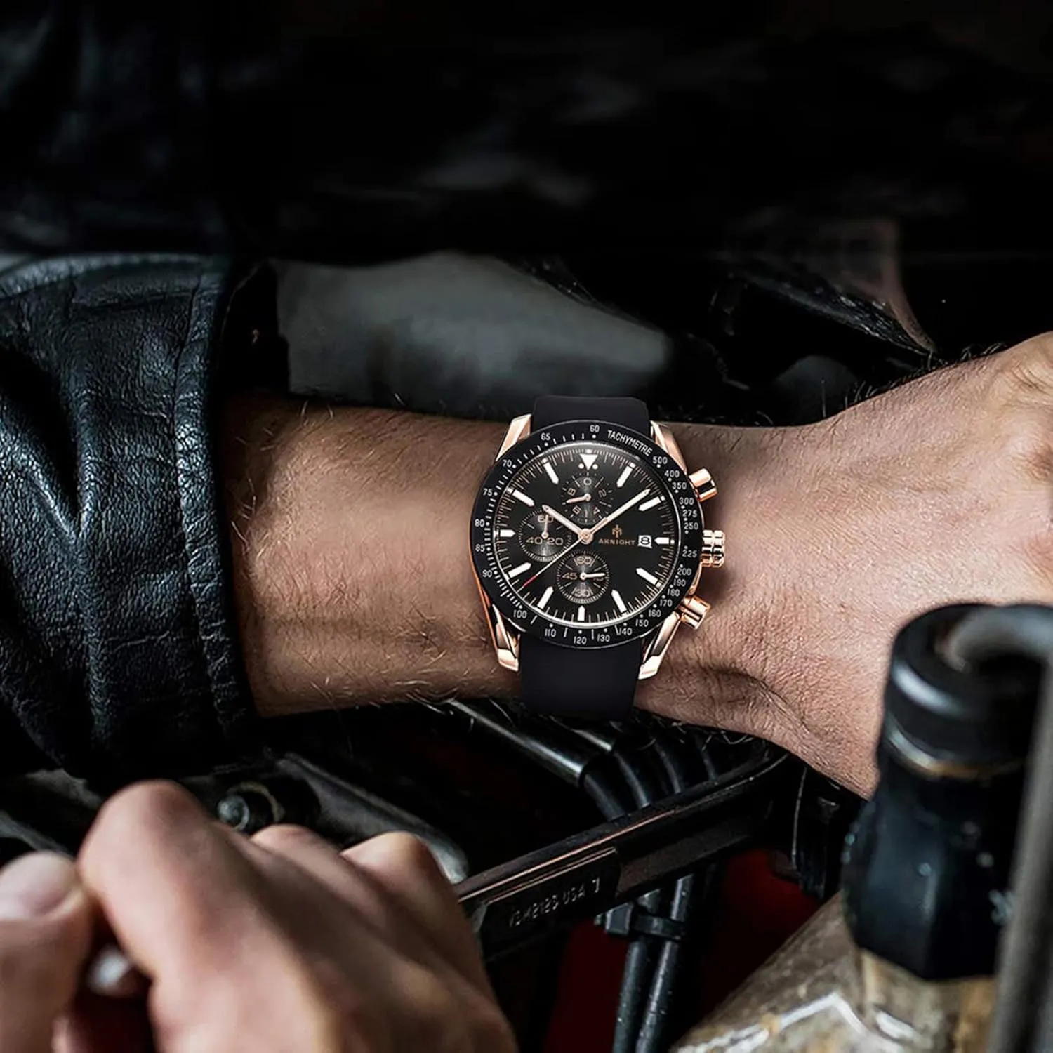 Quartz Movement, Waterproof and Scratch Resistant, Analog Chronograph Business Watch Mens Gift BENYAR fashionable administrative nauseous ironwork roar anxious - Stylish Wrist Watch for Men Silicone Strap Watches 