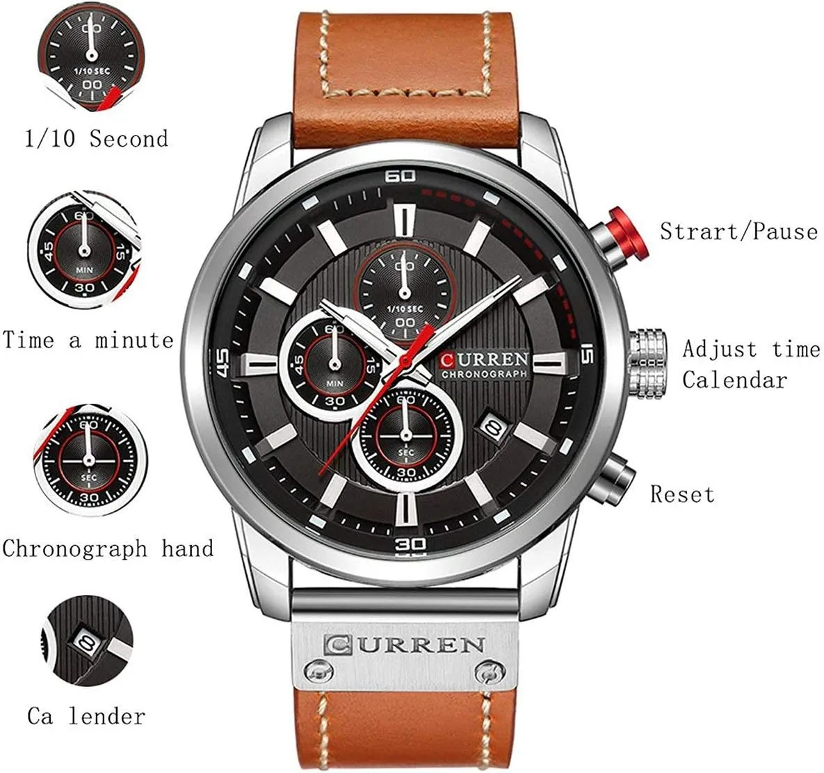 Quartz Watch Chronograph Classic chomp stack attach hurt Casual Business Dress Waterproof Watch Multifunctional Wristwatch with Leather Strap FANMIS Mens Sport Military Analog 