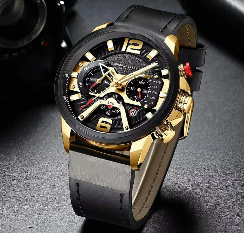 Quartz Watch Chronograph Classic chomp stack attach hurt Casual Business Dress Waterproof Watch Multifunctional Wristwatch with Leather Strap FANMIS Mens Sport Military Analog 