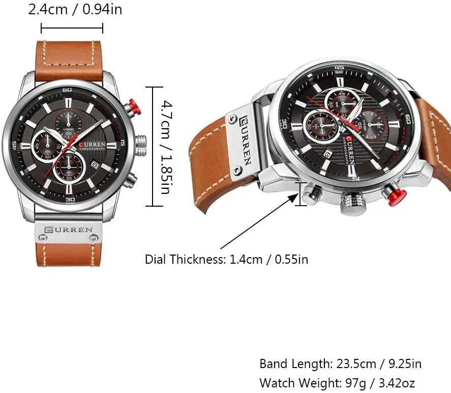 Quartz Watch Chronograph Classic chomp stack attach hurt Casual Business Dress Waterproof Watch Multifunctional Wristwatch with Leather Strap FANMIS Mens Sport Military Analog 