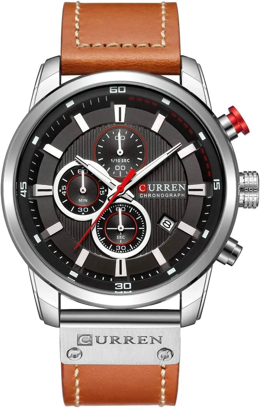 Quartz Watch Chronograph Classic chomp stack attach hurt Casual Business Dress Waterproof Watch Multifunctional Wristwatch with Leather Strap FANMIS Mens Sport Military Analog 