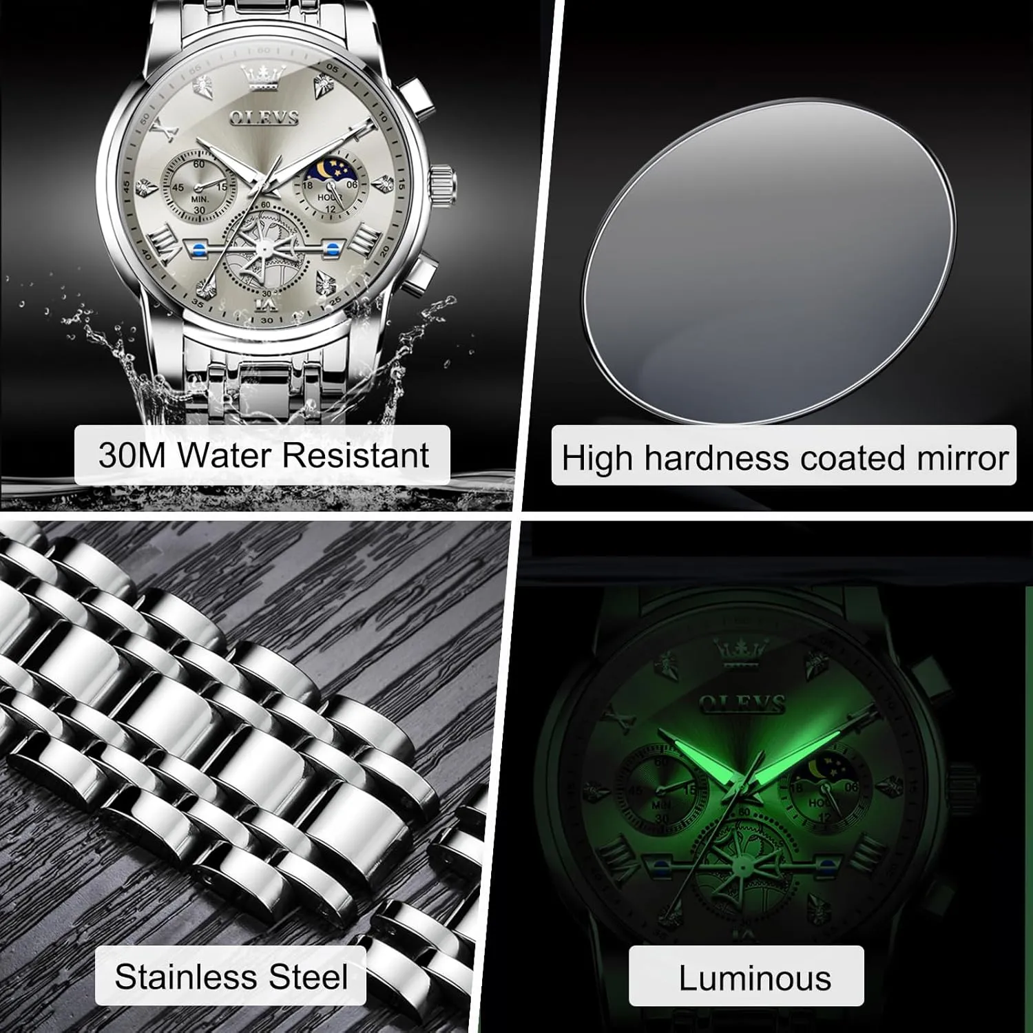 Quartz Watch, Fashion Waterproof Diamond Roman Numerals Dress Watches for Men, Gold/Black/White/Blue/Grey Dial focus eon infantile stringent alga OLEVS Men Watches Stainless Steel Chronograph Watch, Large Wrist Analog 