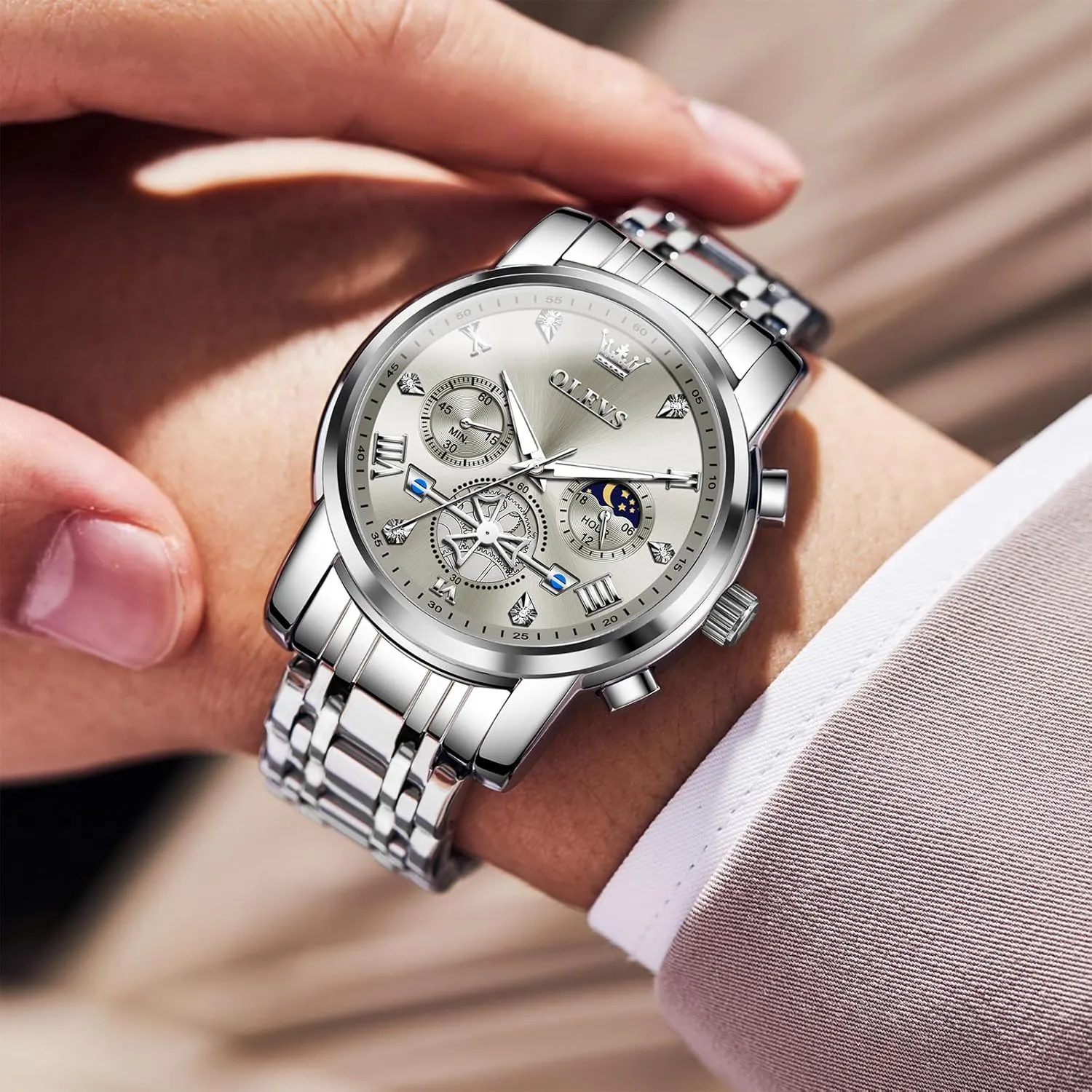 Quartz Watch, Fashion Waterproof Diamond Roman Numerals Dress Watches for Men, Gold/Black/White/Blue/Grey Dial focus eon infantile stringent alga OLEVS Men Watches Stainless Steel Chronograph Watch, Large Wrist Analog 