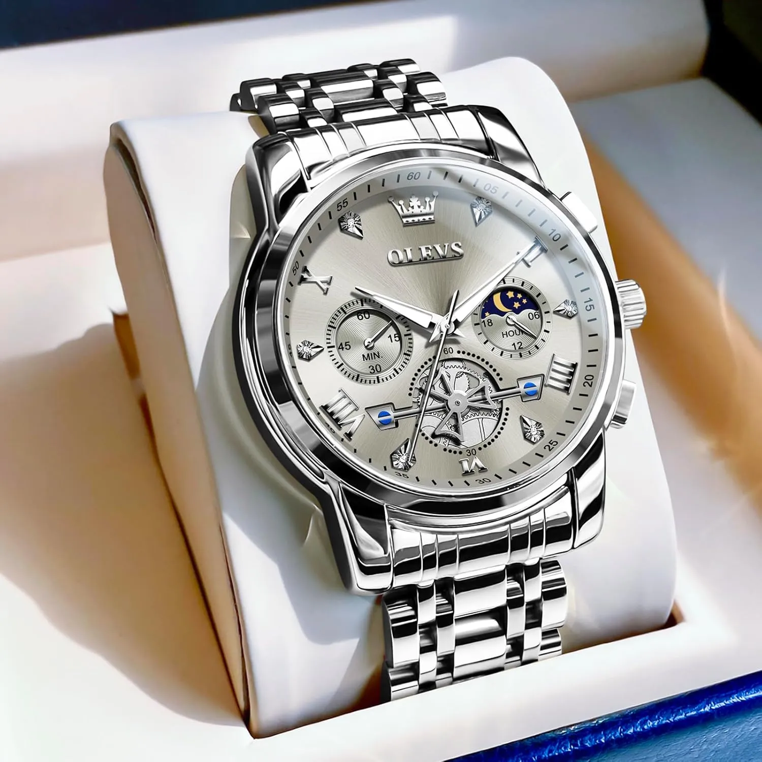 Quartz Watch, Fashion Waterproof Diamond Roman Numerals Dress Watches for Men, Gold/Black/White/Blue/Grey Dial focus eon infantile stringent alga OLEVS Men Watches Stainless Steel Chronograph Watch, Large Wrist Analog 