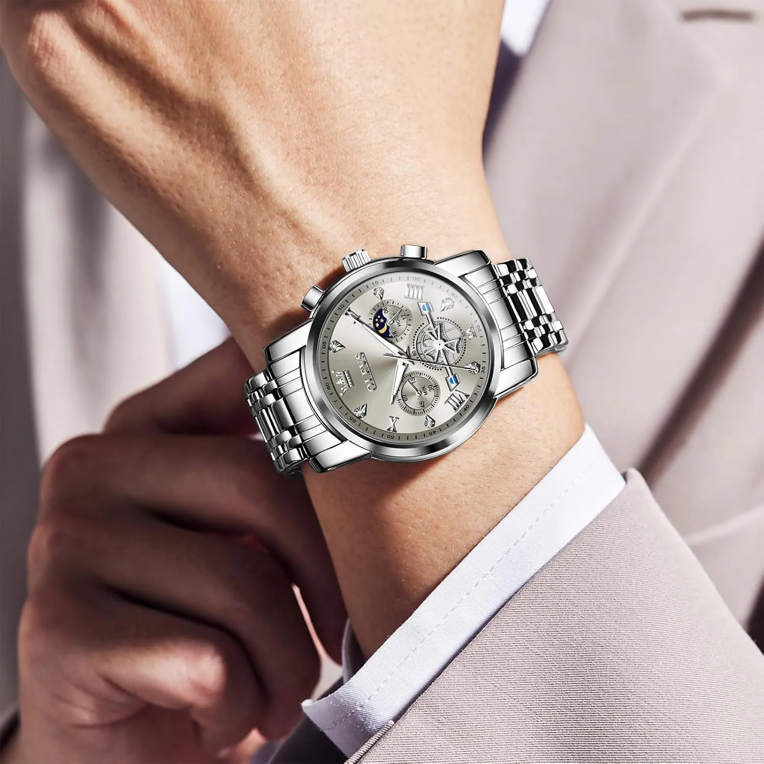 Quartz Watch, Fashion Waterproof Diamond Roman Numerals Dress Watches for Men, Gold/Black/White/Blue/Grey Dial focus eon infantile stringent alga OLEVS Men Watches Stainless Steel Chronograph Watch, Large Wrist Analog 