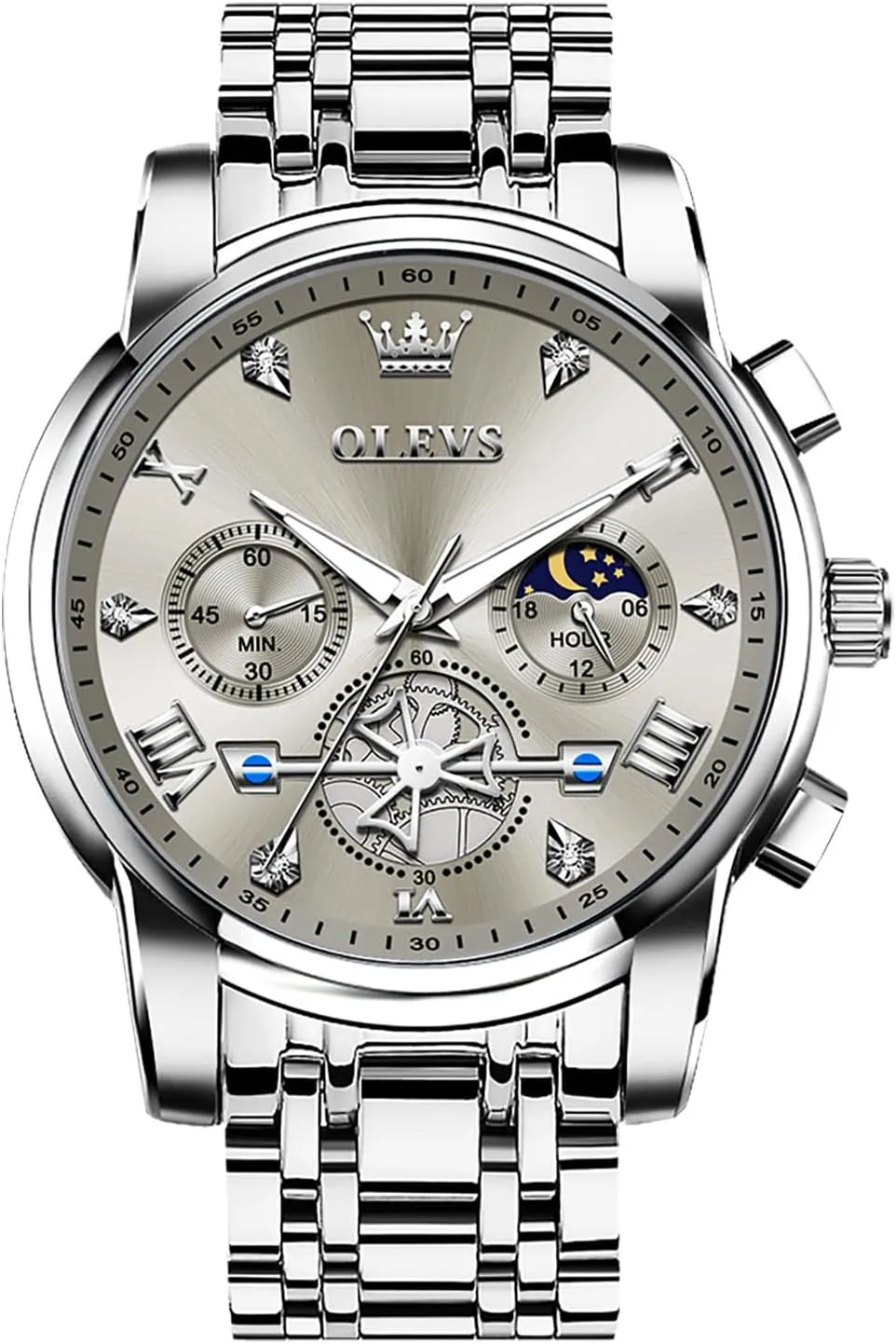 Quartz Watch, Fashion Waterproof Diamond Roman Numerals Dress Watches for Men, Gold/Black/White/Blue/Grey Dial focus eon infantile stringent alga OLEVS Men Watches Stainless Steel Chronograph Watch, Large Wrist Analog 