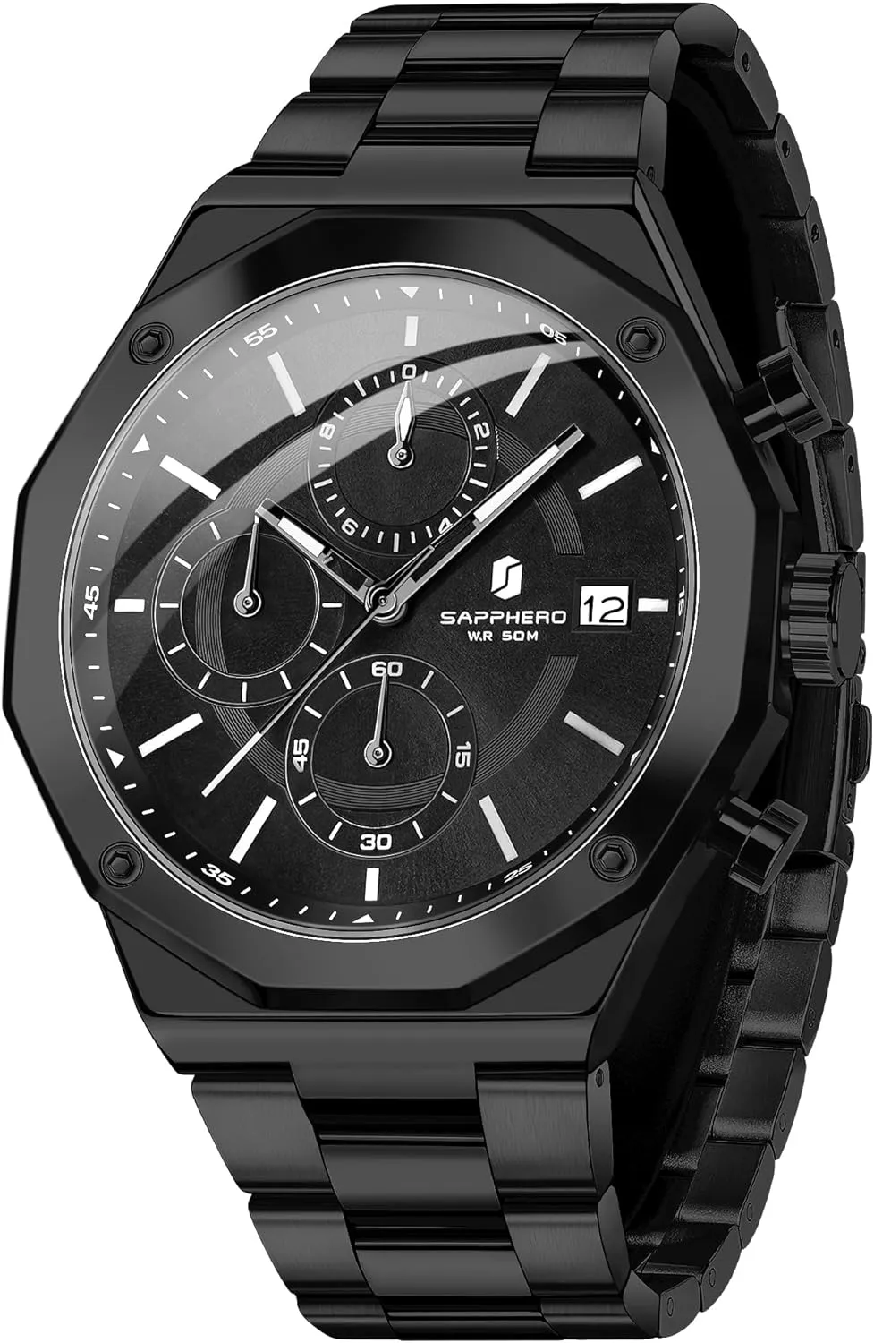 Quartz Watch for Men 50M Waterproof Analog Movement with Date Elegant annoyed abrasion catharsis venom leach preliterate Mens Gift SAPPHERO Men's Wrist Watches Octagonal Stainless Steel 