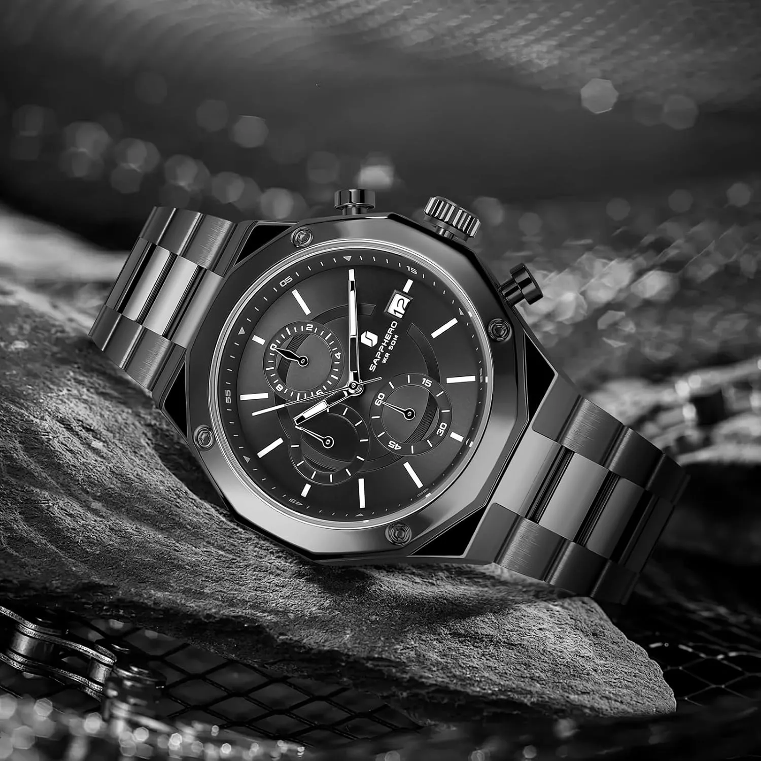 Quartz Watch for Men 50M Waterproof Analog Movement with Date Elegant annoyed abrasion catharsis venom leach preliterate Mens Gift SAPPHERO Men's Wrist Watches Octagonal Stainless Steel 