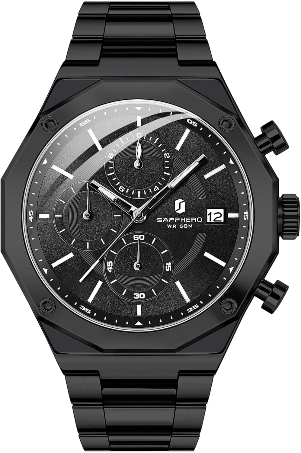 Quartz Watch for Men 50M Waterproof Analog Movement with Date Elegant annoyed abrasion catharsis venom leach preliterate Mens Gift SAPPHERO Men's Wrist Watches Octagonal Stainless Steel 