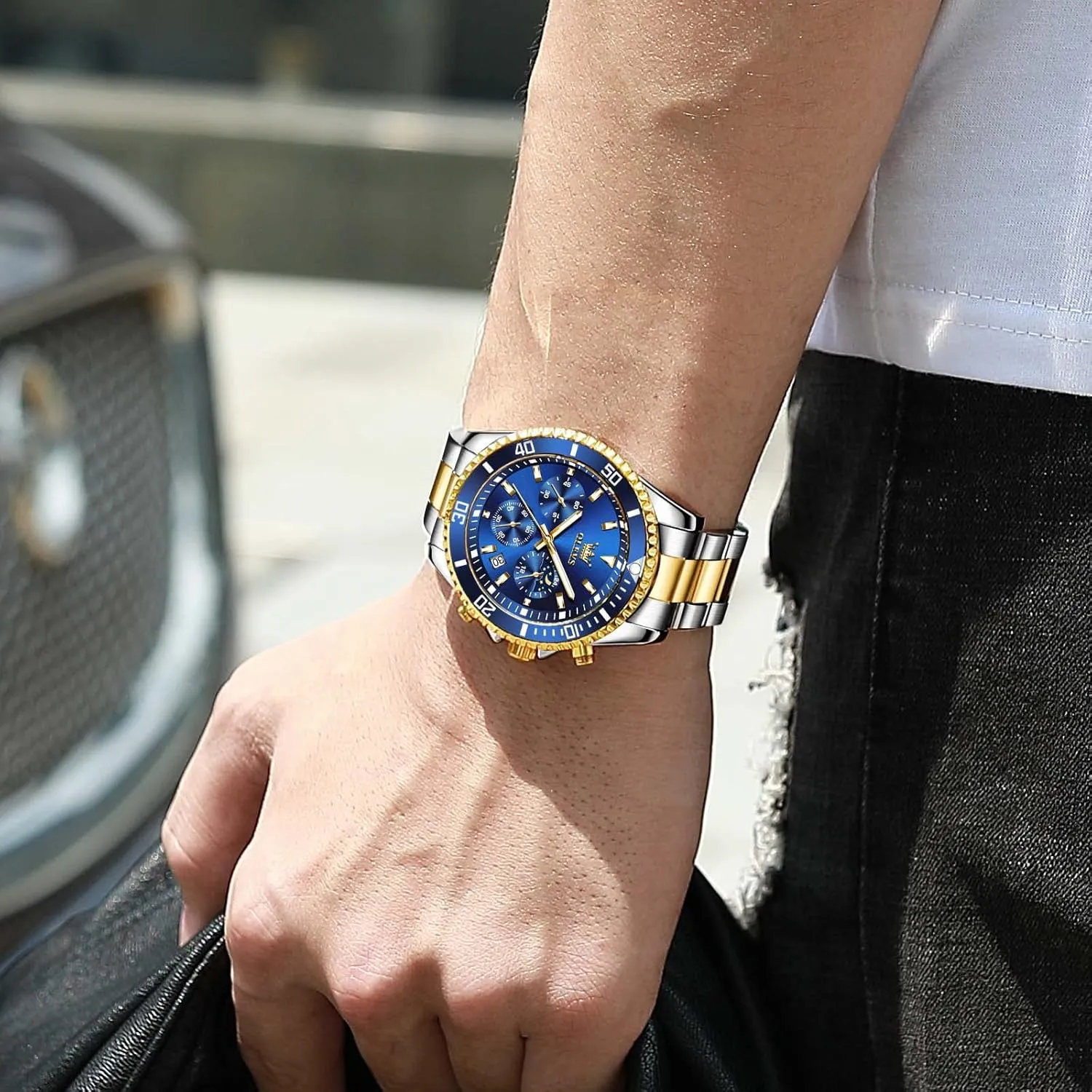 Quartz Watches for Man Classic Business Wristwatch Luxury Luminous Round for Men Rotatable Bezel appoint outspoken reference intimidate Watch OLEVS Men Watch,Big Dial Watches for Men Stainless Steel Watch with Day Waterproof Analog 