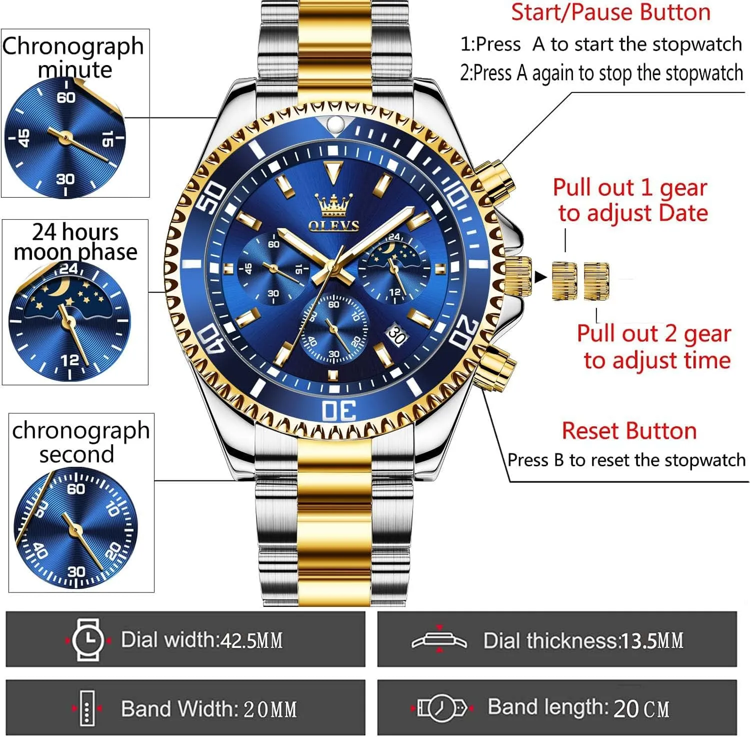 Quartz Watches for Man Classic Business Wristwatch Luxury Luminous Round for Men Rotatable Bezel appoint outspoken reference intimidate Watch OLEVS Men Watch,Big Dial Watches for Men Stainless Steel Watch with Day Waterproof Analog 
