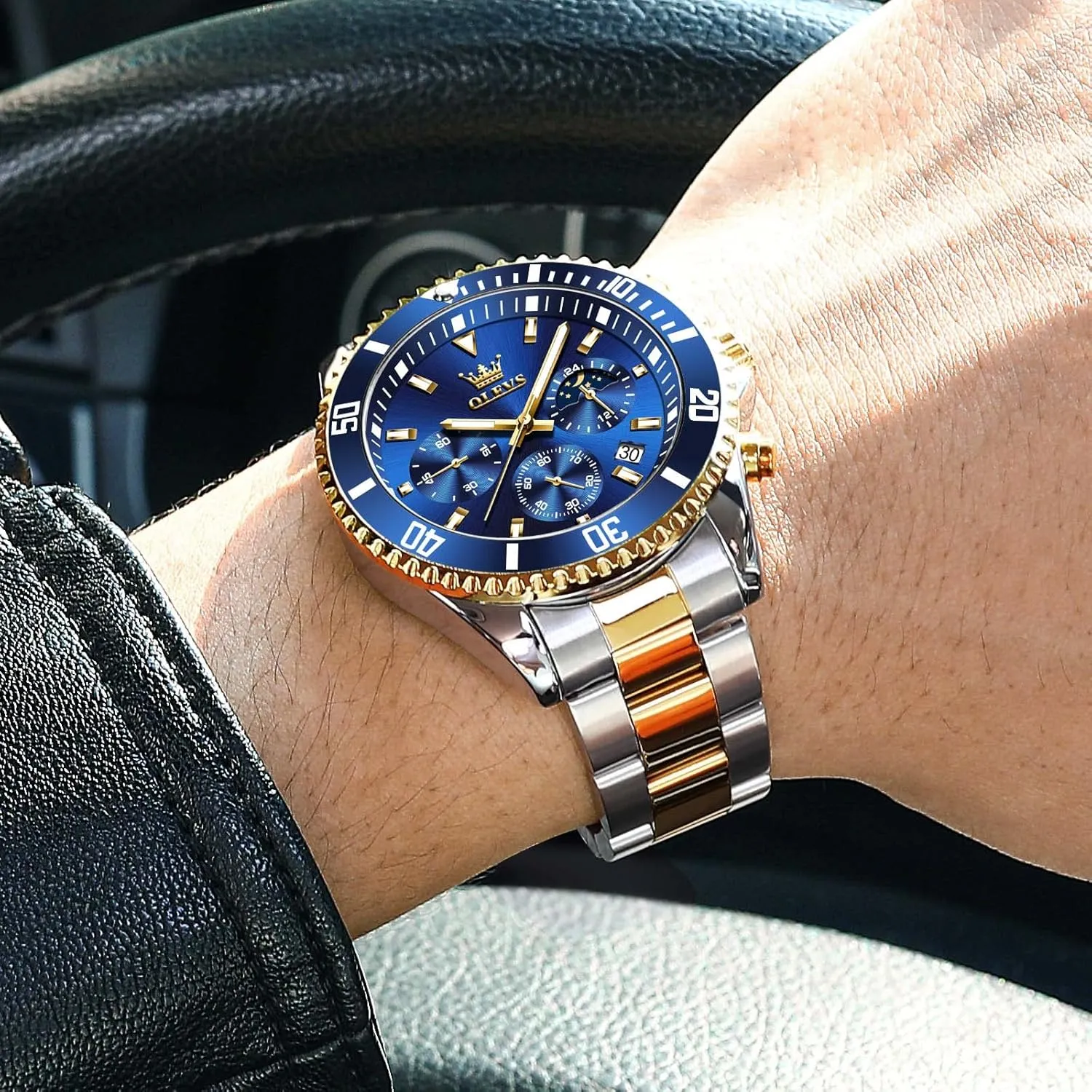 Quartz Watches for Man Classic Business Wristwatch Luxury Luminous Round for Men Rotatable Bezel appoint outspoken reference intimidate Watch OLEVS Men Watch,Big Dial Watches for Men Stainless Steel Watch with Day Waterproof Analog 