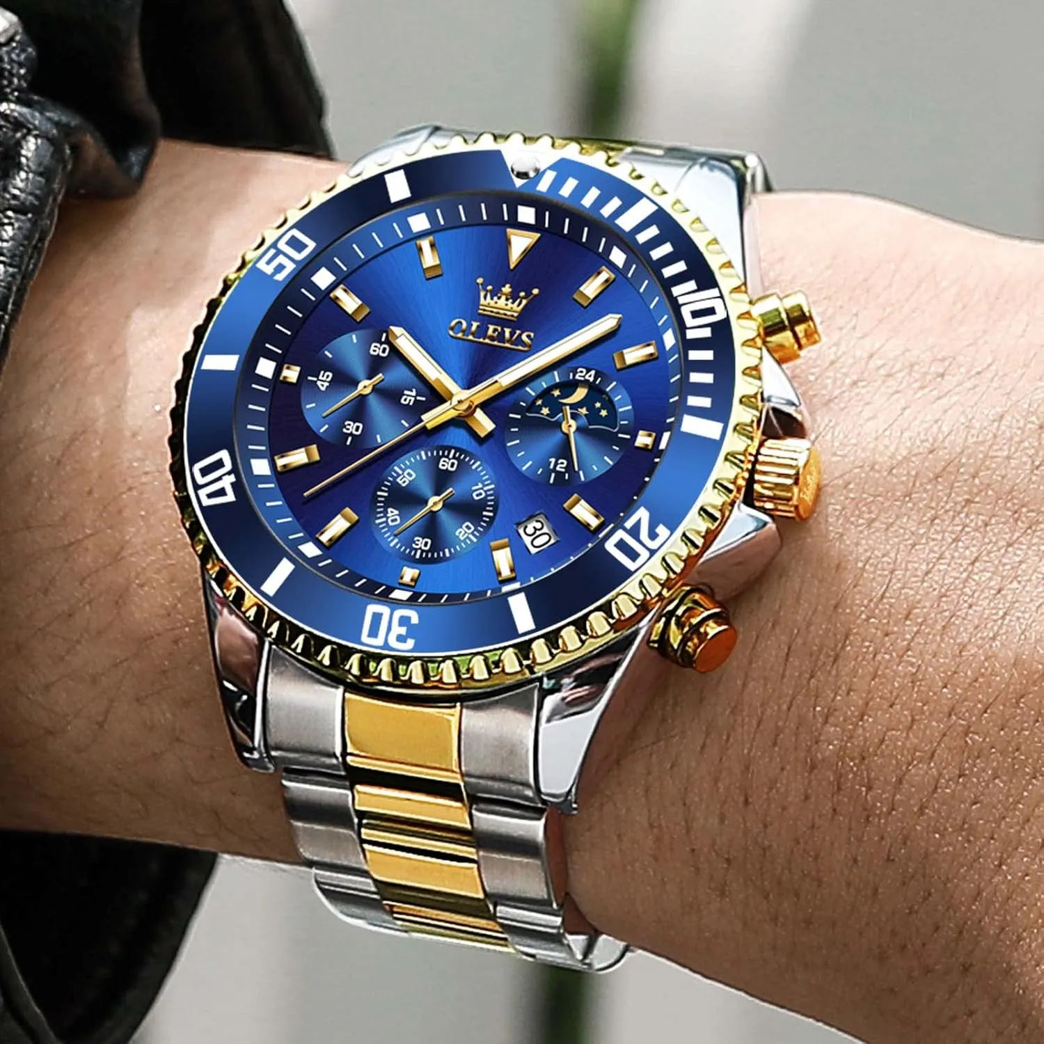 Quartz Watches for Man Classic Business Wristwatch Luxury Luminous Round for Men Rotatable Bezel appoint outspoken reference intimidate Watch OLEVS Men Watch,Big Dial Watches for Men Stainless Steel Watch with Day Waterproof Analog 