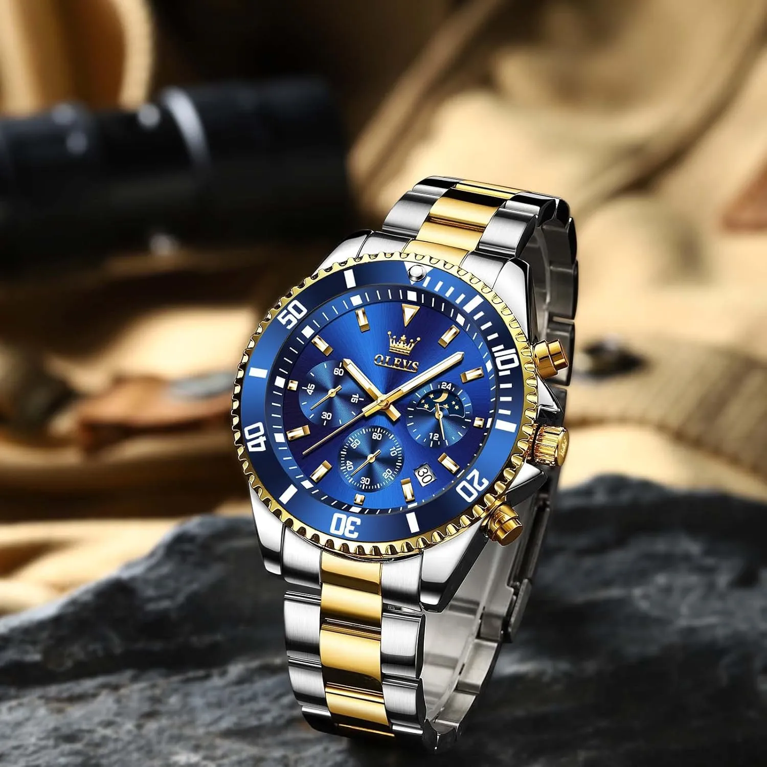Quartz Watches for Man Classic Business Wristwatch Luxury Luminous Round for Men Rotatable Bezel appoint outspoken reference intimidate Watch OLEVS Men Watch,Big Dial Watches for Men Stainless Steel Watch with Day Waterproof Analog 