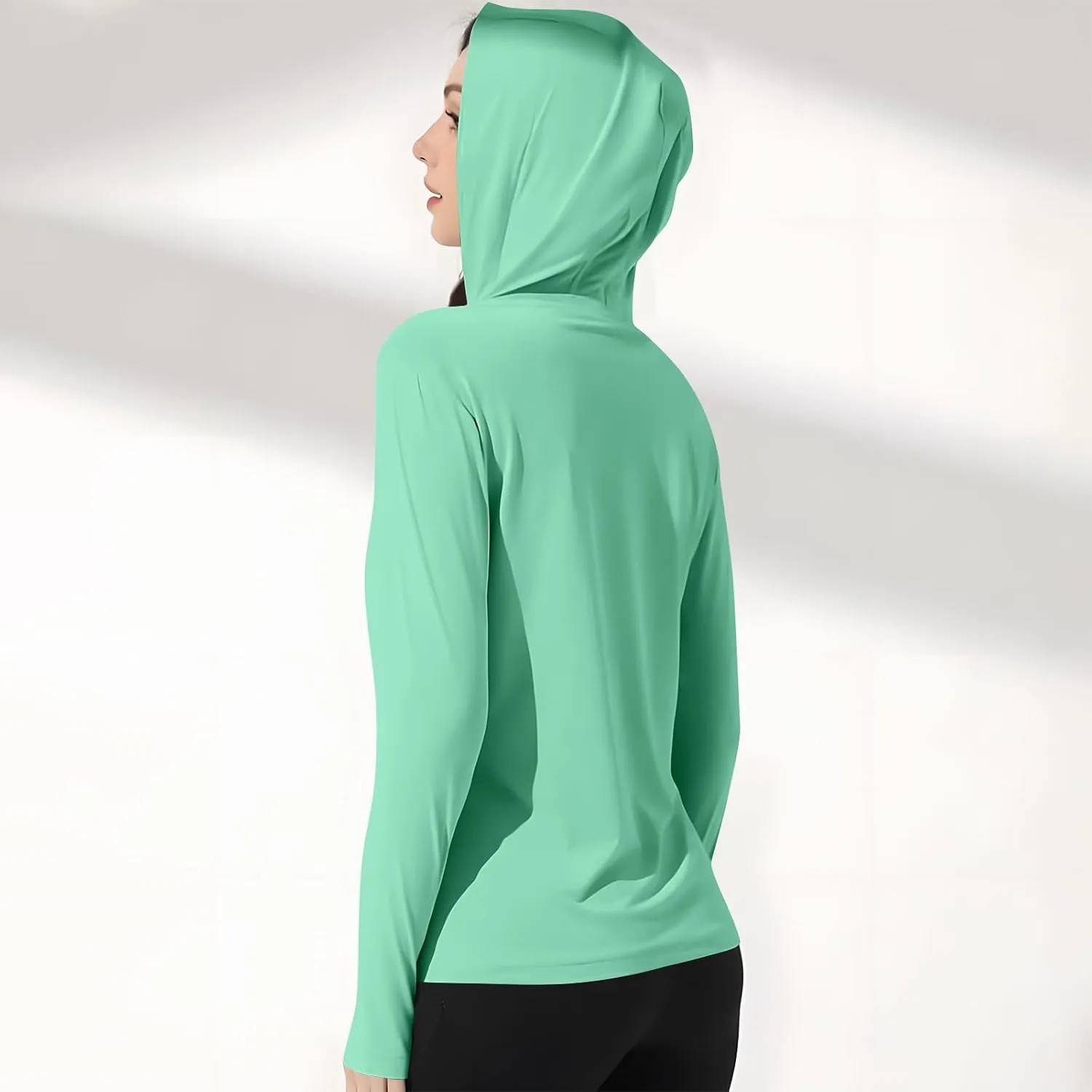 Quick Dry Hoodie Womens UV Protrction Shirts UPF 50  with Mask Long Sleeve Rash Guard breathing Outfit Running Outdoor Swimming 