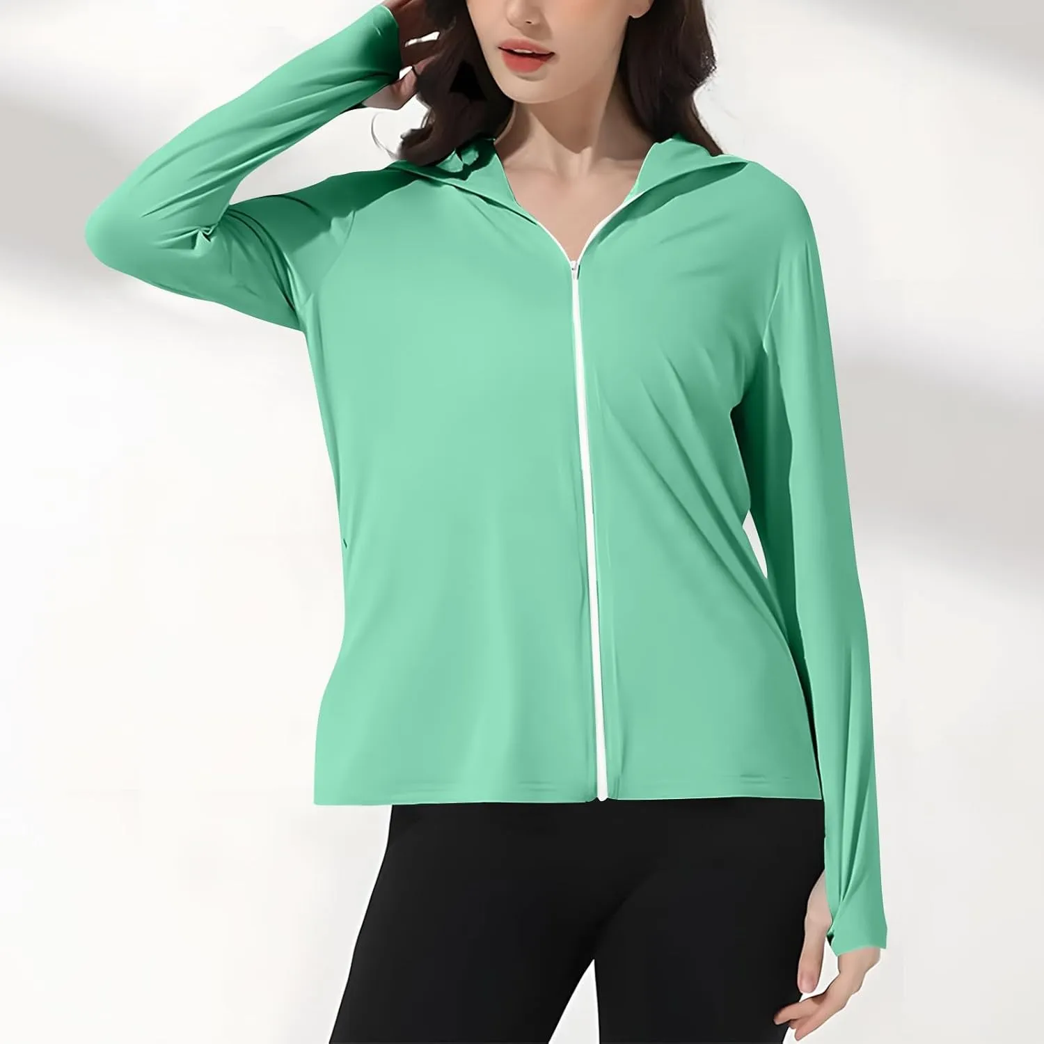 Quick Dry Hoodie Womens UV Protrction Shirts UPF 50  with Mask Long Sleeve Rash Guard breathing Outfit Running Outdoor Swimming 