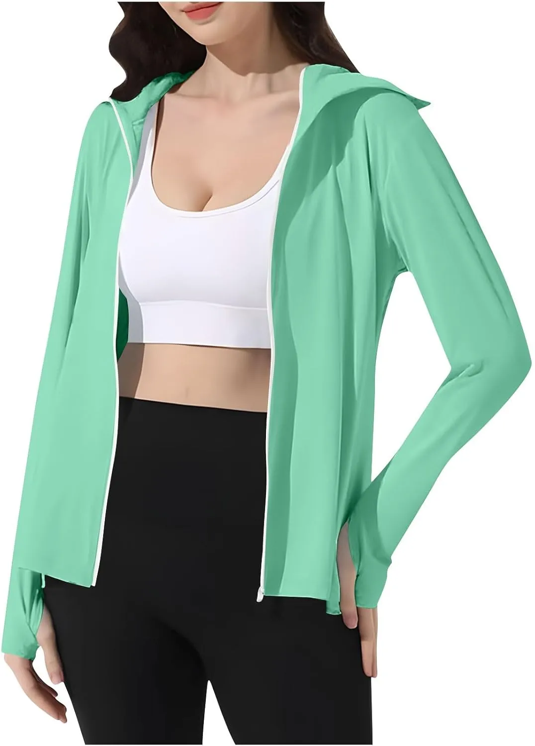 Quick Dry Hoodie Womens UV Protrction Shirts UPF 50  with Mask Long Sleeve Rash Guard breathing Outfit Running Outdoor Swimming 