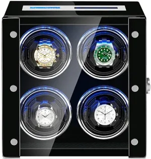 Quiet Motor Watch Automatic Watch Winder Fits 4 Watches,Right - Left compound Running,LED,Touch Display,Elegant Showcase,with 
