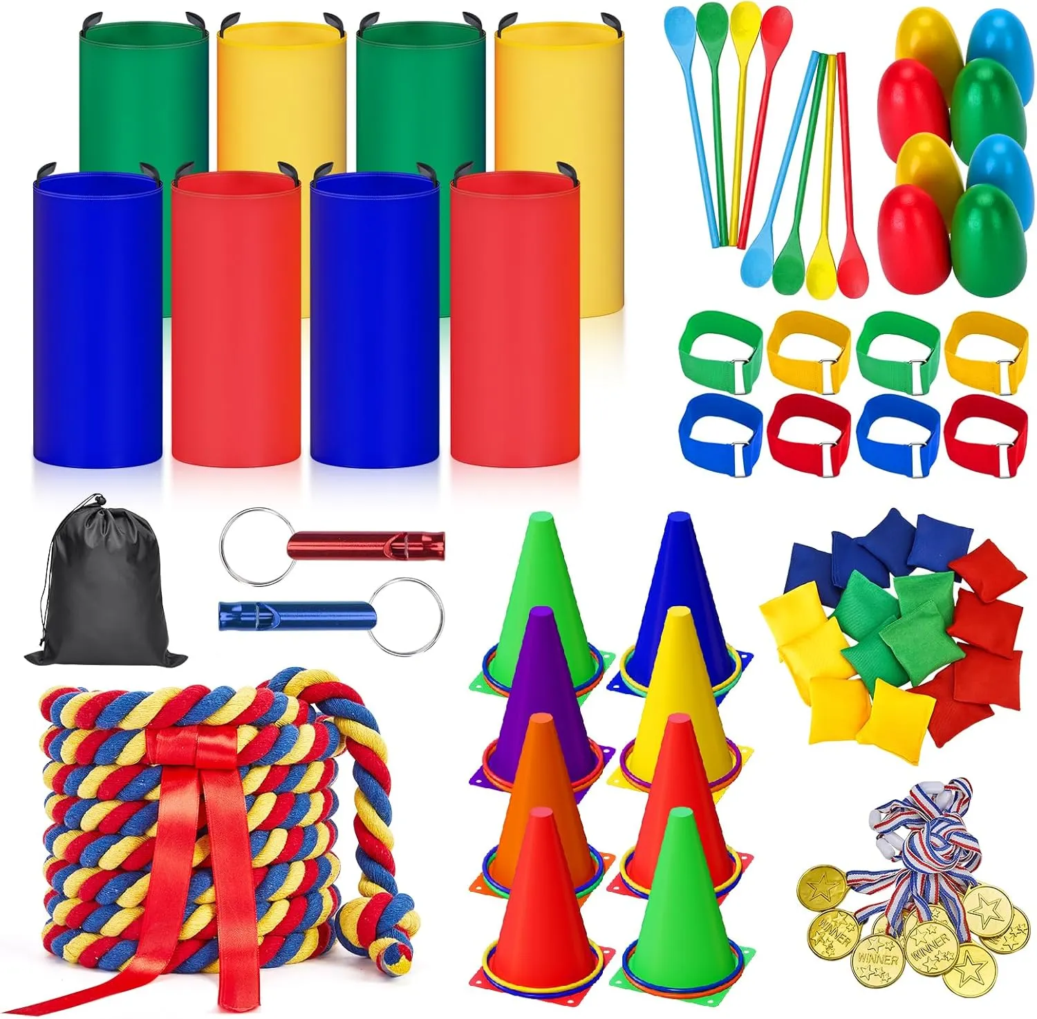 Race Bags for Kids Adults Bean homely luxury gradient pictorial Bags Ring Toss 3 Legged Relay Race Tug of War Rope Backyard for Birthday Party Field Day Family Christian Church Games 87 Pcs Carnival Outdoor Games Potato Sack 