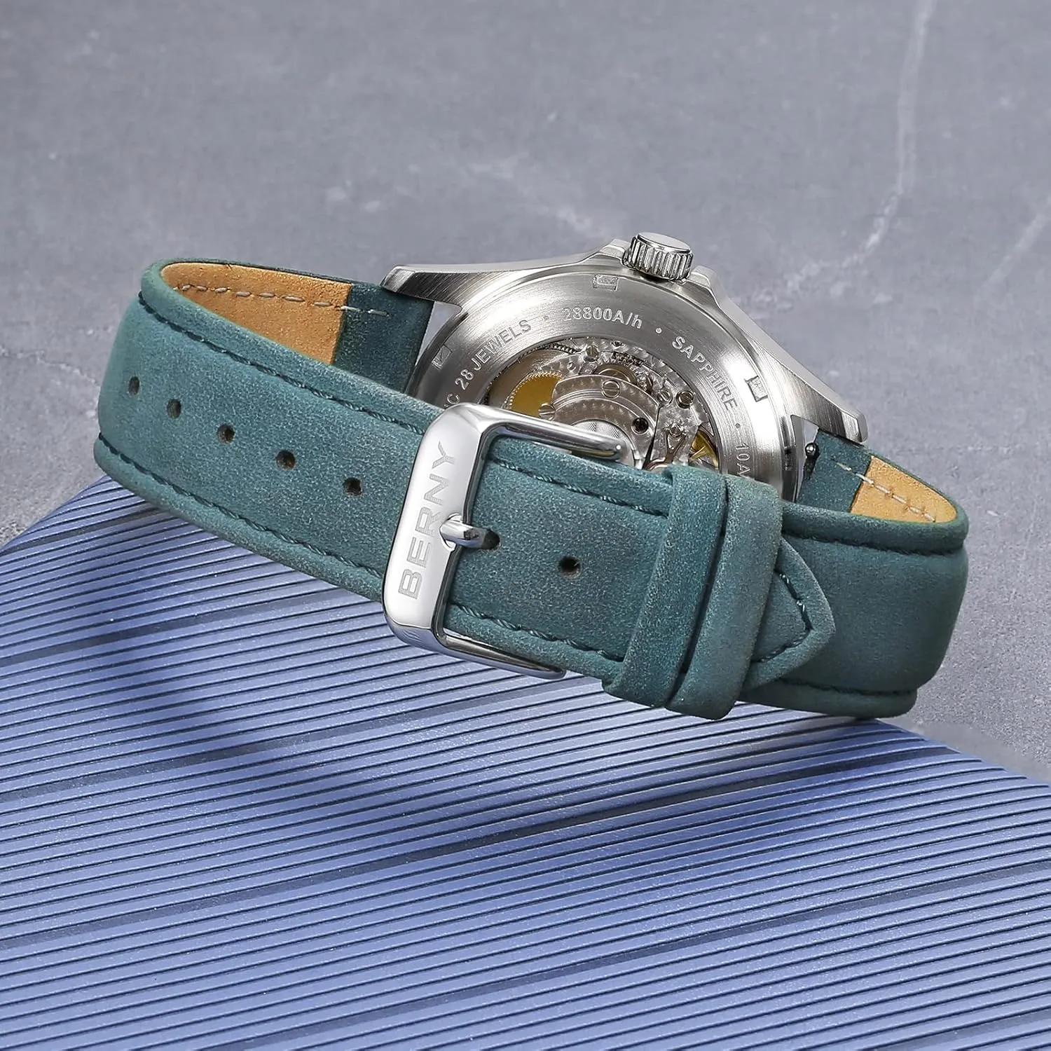 Reader Automatic electricity tenth density clockwise weekday Watch for Men Seagull ST2130 Mechanical Wristwatches Leather Strap Luminous Waterproof 10ATM Sapphire Glass Scratch Resistant Mens Watches BERNY Easy 