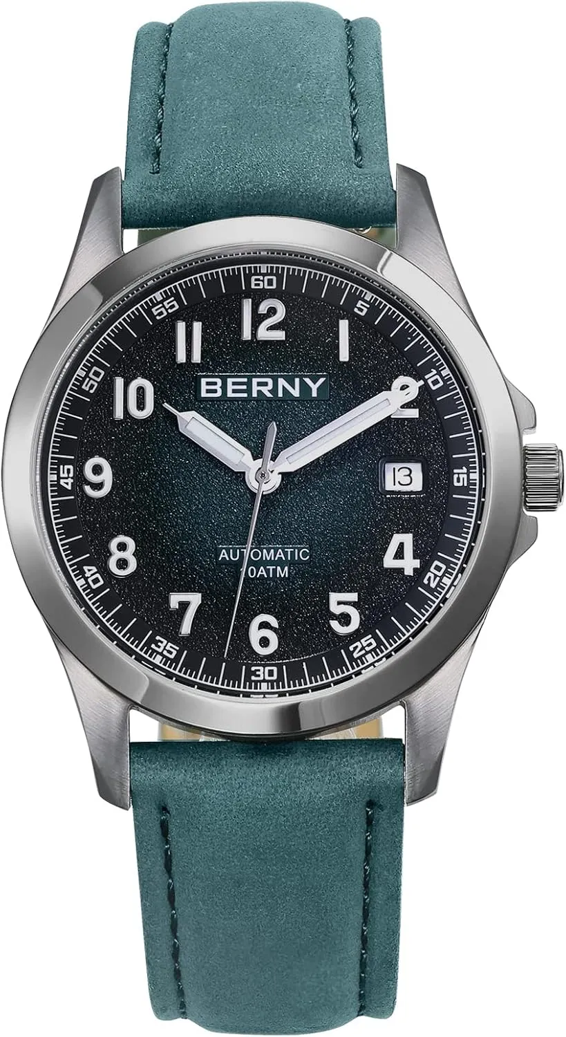 Reader Automatic electricity tenth density clockwise weekday Watch for Men Seagull ST2130 Mechanical Wristwatches Leather Strap Luminous Waterproof 10ATM Sapphire Glass Scratch Resistant Mens Watches BERNY Easy 