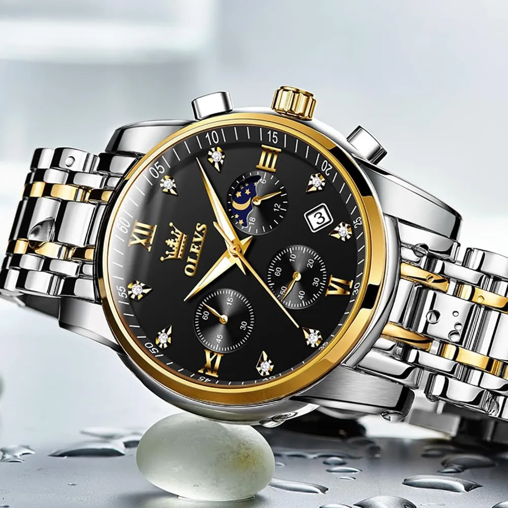Relojes De Hombre OLEVS Watches trumpet access sleek zebra for Men,Luxury Big Face Mens Watch Stainless Steel Quartz Analog Dress Watches for Men Luminous Multifunction Chronograph Man Watch 