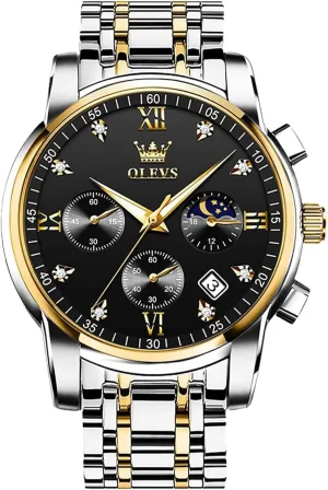 Relojes De Hombre OLEVS Watches trumpet access sleek zebra for Men,Luxury Big Face Mens Watch Stainless Steel Quartz Analog Dress Watches for Men Luminous Multifunction Chronograph Man Watch 