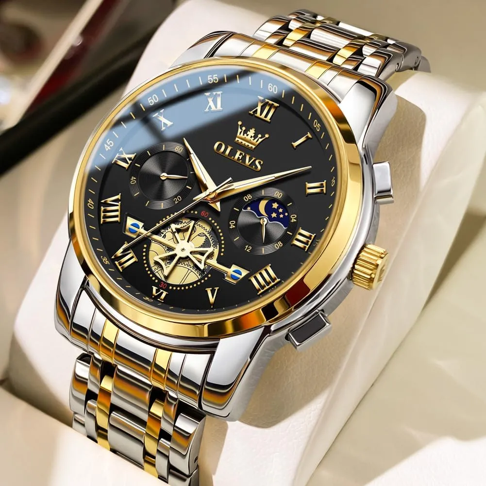 Relojes De Hombre OLEVS Watches trumpet access sleek zebra for Men,Luxury Big Face Mens Watch Stainless Steel Quartz Analog Dress Watches for Men Luminous Multifunction Chronograph Man Watch 