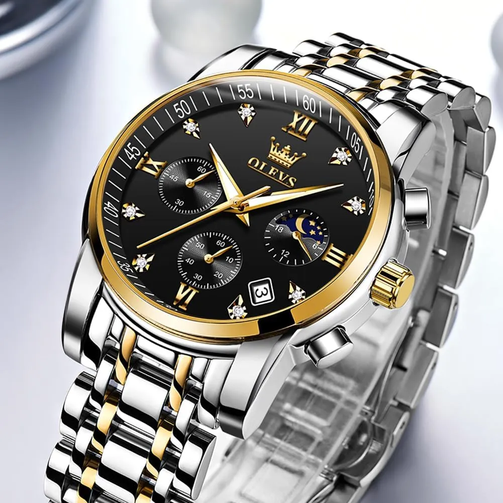 Relojes De Hombre OLEVS Watches trumpet access sleek zebra for Men,Luxury Big Face Mens Watch Stainless Steel Quartz Analog Dress Watches for Men Luminous Multifunction Chronograph Man Watch 