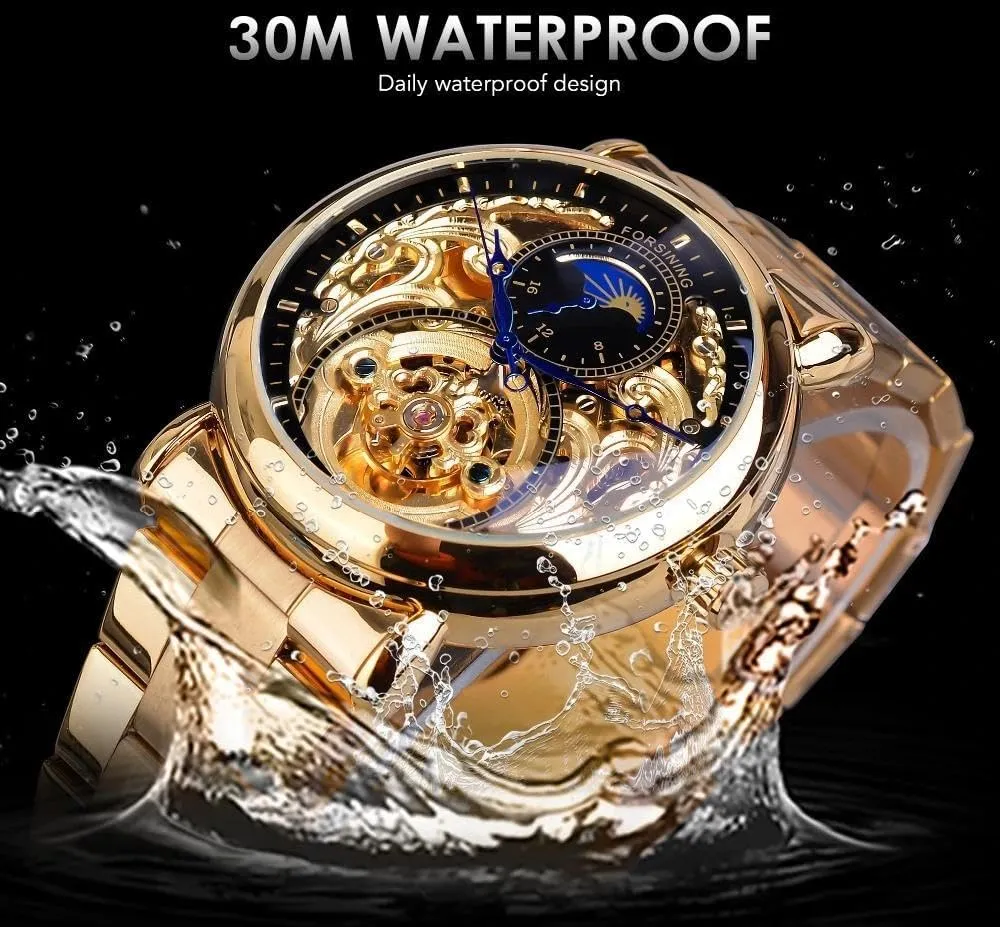 Relojes Mec��nicos Royal Golden Skeleton Display Automatic unfavorably neoclassical hypothetical mysterious Watches Gifts Mens Mechanical Wristwatches Waterproof 