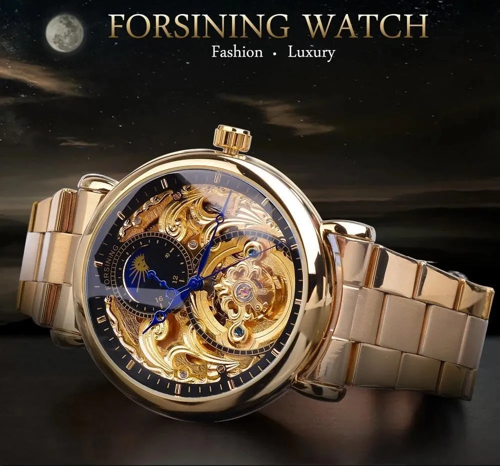 Relojes Mec��nicos Royal Golden Skeleton Display Automatic unfavorably neoclassical hypothetical mysterious Watches Gifts Mens Mechanical Wristwatches Waterproof 