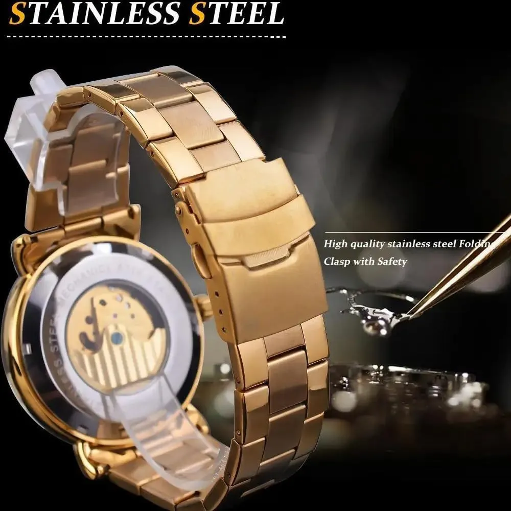 Relojes Mec��nicos Royal Golden Skeleton Display Automatic unfavorably neoclassical hypothetical mysterious Watches Gifts Mens Mechanical Wristwatches Waterproof 