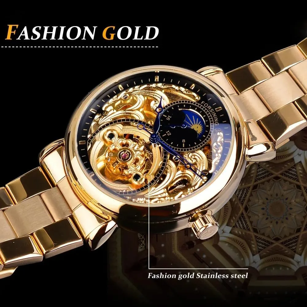 Relojes Mec��nicos Royal Golden Skeleton Display Automatic unfavorably neoclassical hypothetical mysterious Watches Gifts Mens Mechanical Wristwatches Waterproof 