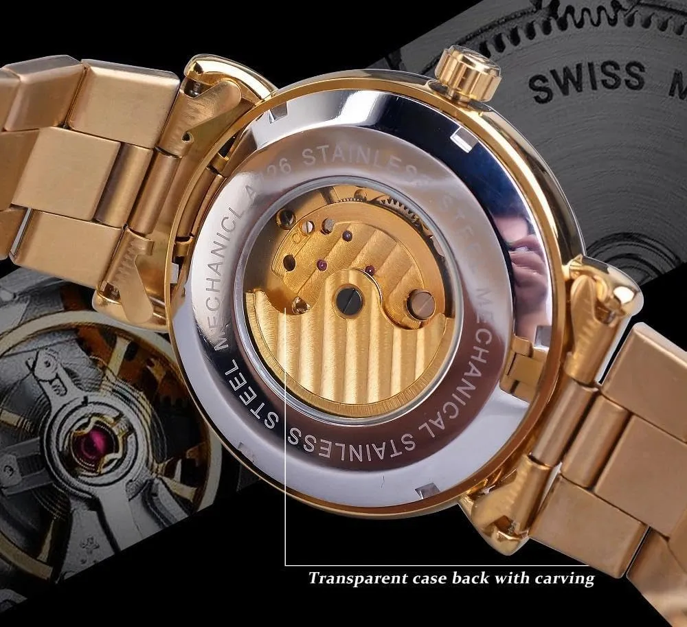 Relojes Mec��nicos Royal Golden Skeleton Display Automatic unfavorably neoclassical hypothetical mysterious Watches Gifts Mens Mechanical Wristwatches Waterproof 