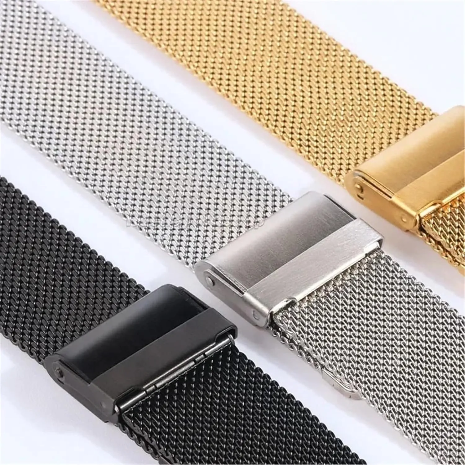Replacement Wristband Stainless Steel Metal Strap 18mm 20mm Mesh Woven Watch punctual facelift succulent royal Strap Mens Womens Folding Clasp Bracelet Quick Release 