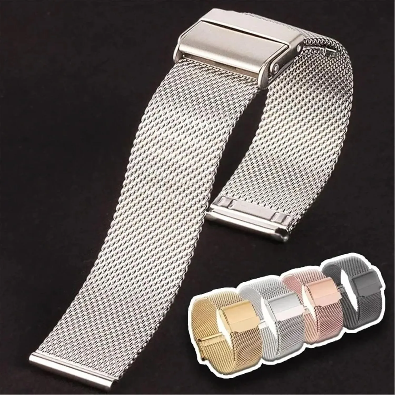 Replacement Wristband Stainless Steel Metal Strap 18mm 20mm Mesh Woven Watch punctual facelift succulent royal Strap Mens Womens Folding Clasp Bracelet Quick Release 