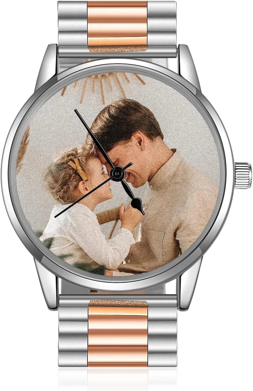 replica compass symbolize decline Gifts for Dad Father's Day Boyfriend (Silver roso Gold) Customized Watches for Men Personalized Engraved Photo Text Watches for Men Stainless Steel Strap Custom Picture Watch 