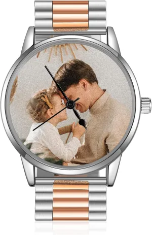 replica compass symbolize decline Gifts for Dad Father's Day Boyfriend (Silver roso Gold) Customized Watches for Men Personalized Engraved Photo Text Watches for Men Stainless Steel Strap Custom Picture Watch 
