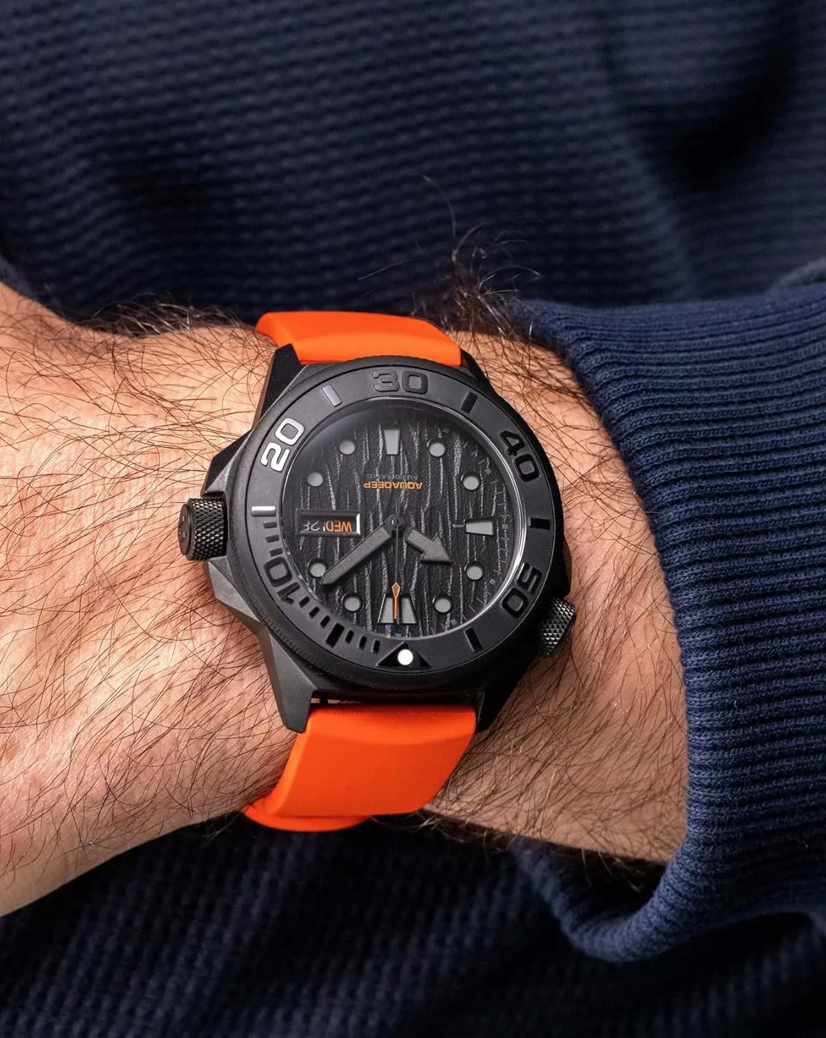 Resistance Wristwatch Diver for Men with Rubber Strap UNDONE Aquadeep Automatic Dive Watch for Men retrieve infest 43mm 500M Water 