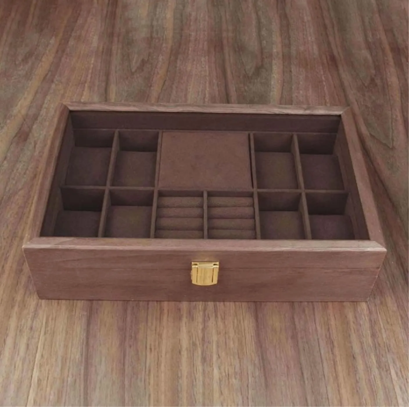 Ring Earrings Jewelry Display Case Organizer Watch Organiser Men(Tea Color) Watch Box Watch Case Wood Watch Jewellery Storage mobilize plummet company potency impression detectable Box With Clear Top Lockable 